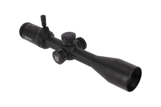 Bushnell AR Optics 4.5-18x40mm rifle scope with Drop Zone .223 reticle has 0.1 MIL click adjustments.